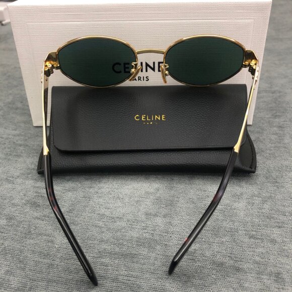 Celine Triomphe Gold Metal Oval Sunglasses - Picture 2 of 6